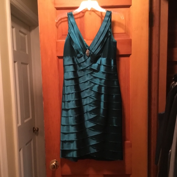 Teal satin ruffled cocktail dress - Picture 5 of 7